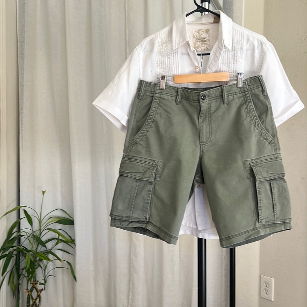 Tasso Elba Island white/green shirt and Gap cargo green shorts